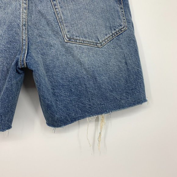 Free People Denim Shorts High Rise Blue Bermuda Distressed Tribal - Picture 11 of 12